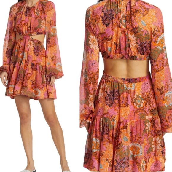 NWOT A.L.C. Izzy Fit & Flare Floral Cut Out Silk Boho Mini Dress XS $695 - Picture 11 of 14